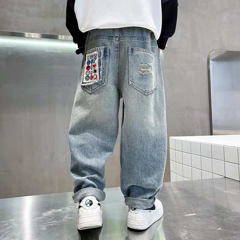 男童牛仔裤春秋2024中大童休闲长裤宽松儿童春季裤子洋气韩版潮流