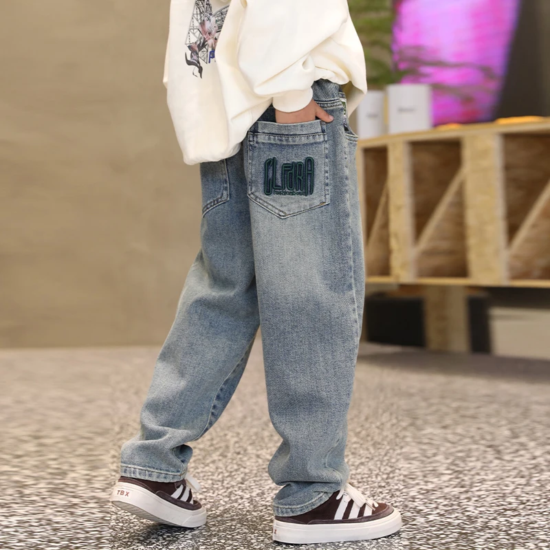 男童牛仔裤春秋款2024中大童休闲长裤宽松儿童裤子韩版洋气男孩潮