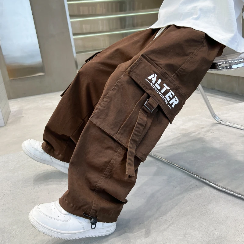 男童直筒裤子秋冬款2024中大童休闲长裤加绒儿童冬季工装裤洋气潮