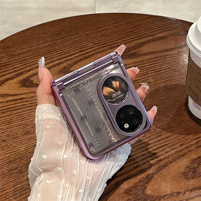 适用华为p50pocket手机壳pockets折叠屏s透明电镀蝴蝶铰链磨砂壳