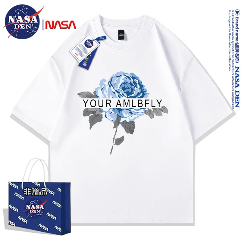 NASA联名重磅纯棉上衣T恤男夏季百搭慵懒风圆领透气男女同款短袖