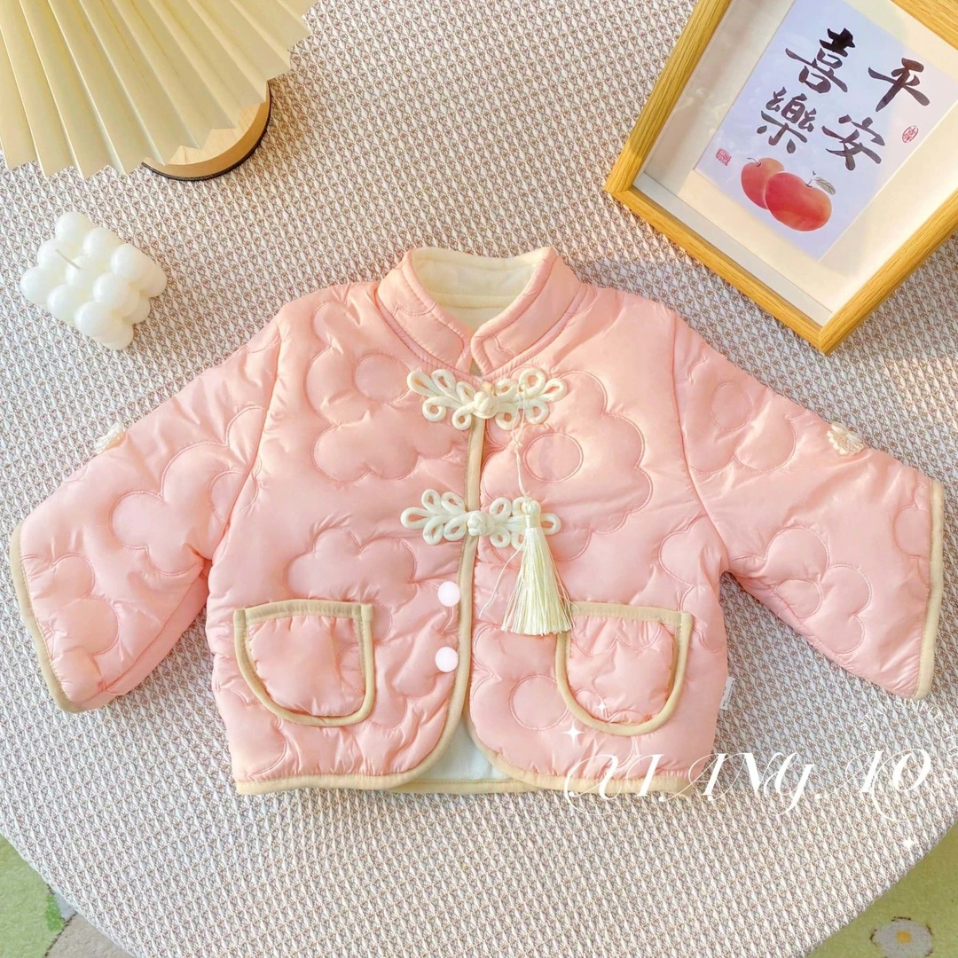 C女宝宝新款中国风加绒保暖棉服时尚盘扣流苏棉服外套ZS-G-D53