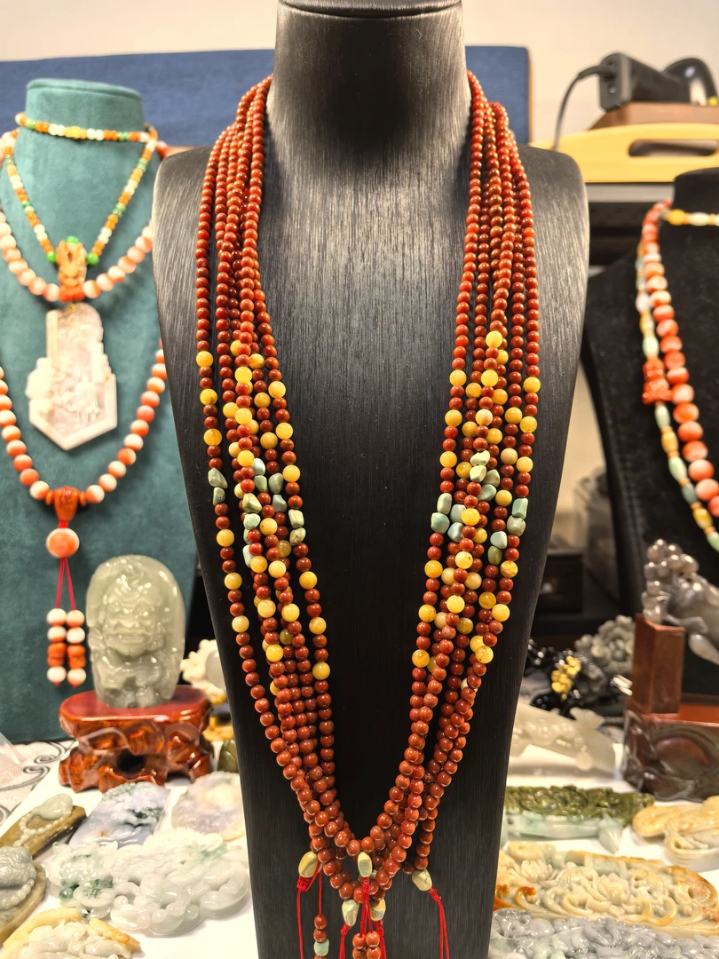 【祥麟阁】设计款南红玛瑙搭配蜜蜡绿松石古风项链