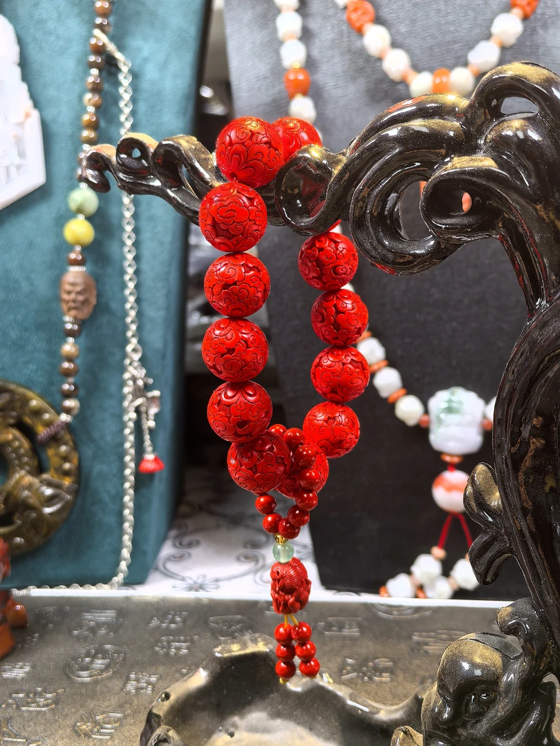 辰砂（处理）【祥麟阁】设计款古风辰砂朱砂雕刻手串