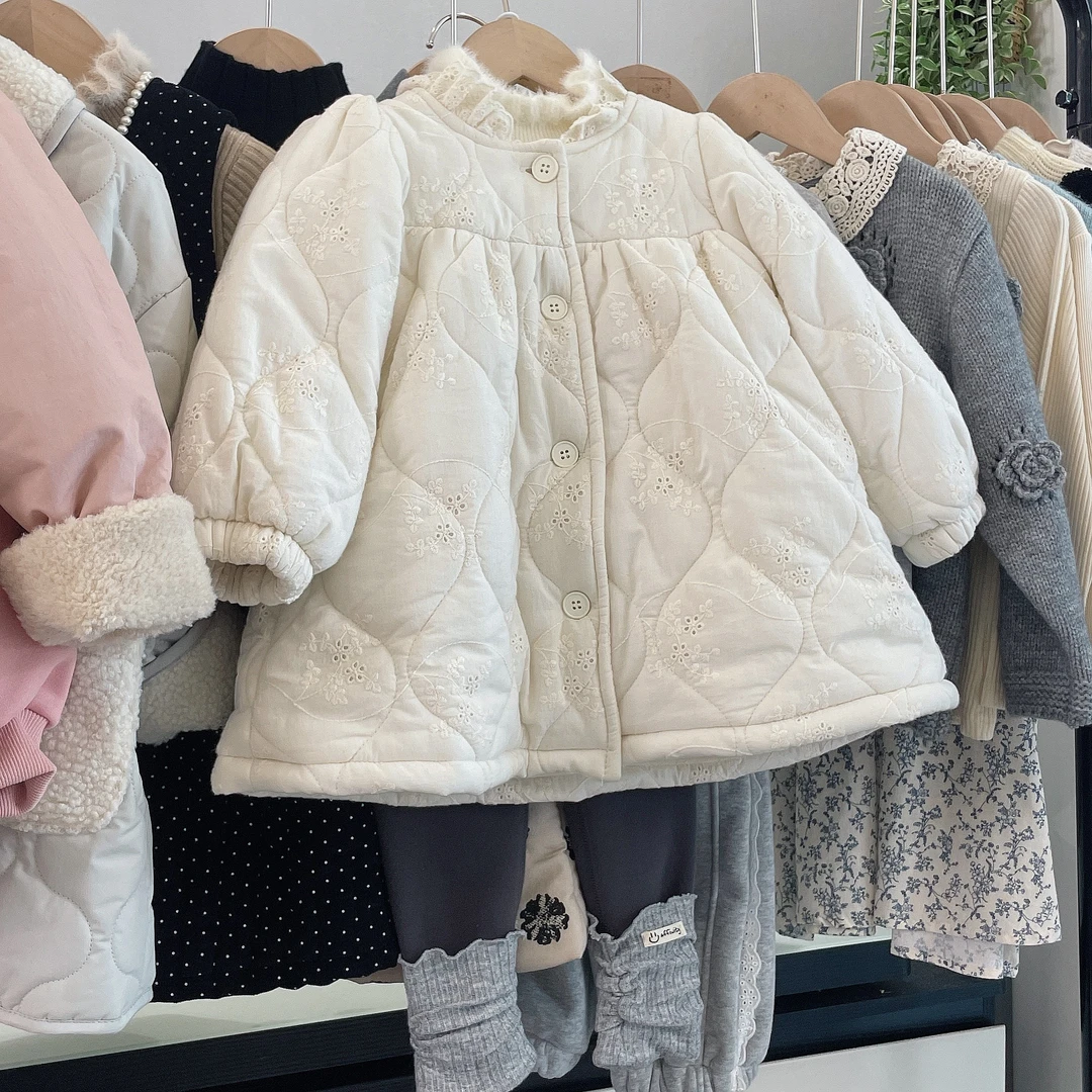 女童加绒加厚棉服打底裤套装