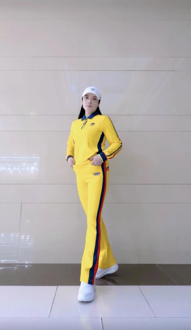 黄色长袖秋冬套装/佳木斯运动服/显瘦/百搭/拼色/长袖/休闲/撞色