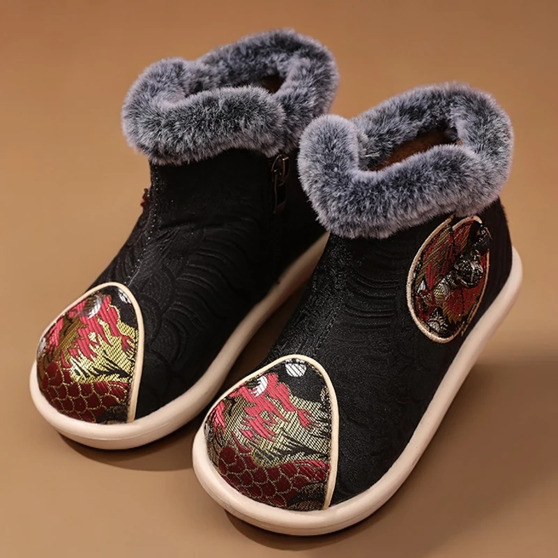 男童复古棉鞋古风鞋加厚加绒汉服鞋演出鞋冬季儿童棉靴汉服棉鞋