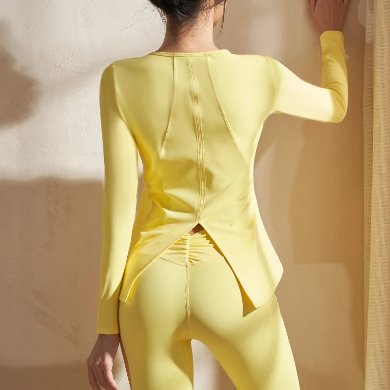 SP长袖瑜伽服宽松运动跑步上衣速干开叉健身T恤秋冬训练训练服女