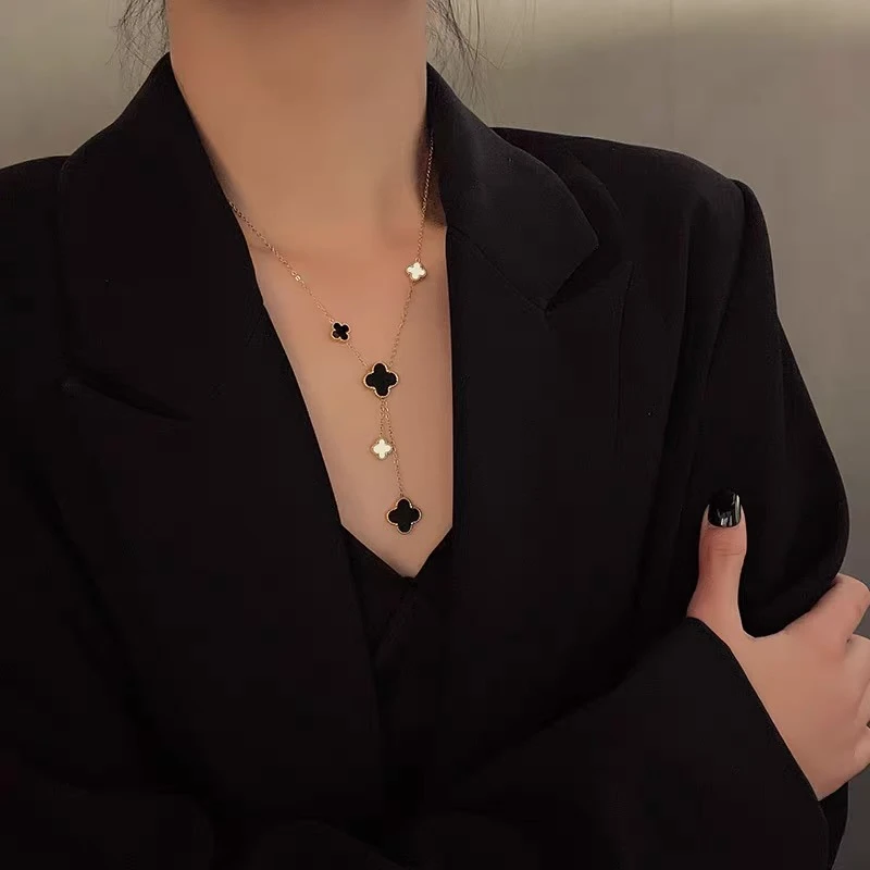 钛钢项链 高级感流苏四叶花项链女锁骨链轻奢吊坠时尚个性百搭