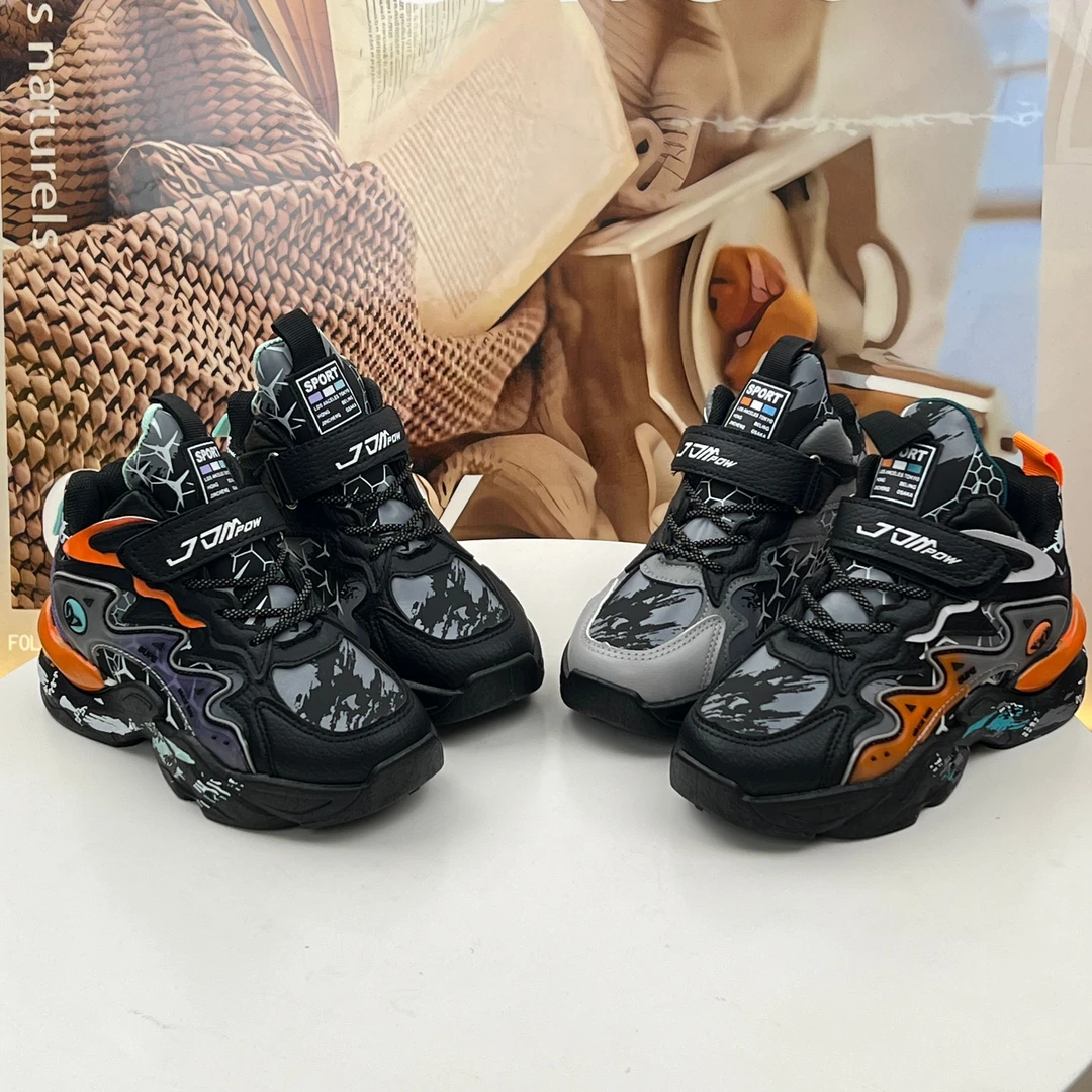 30-39码儿童2023秋冬款皮面高帮篮球鞋运动鞋（老仓福）  1102