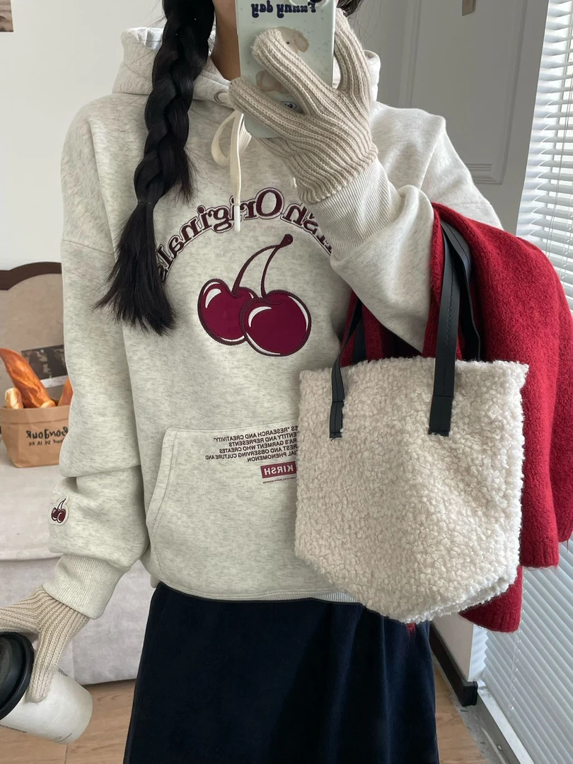 【樱桃系列】“原”来是连帽可爱樱桃加绒卫衣百搭显瘦上衣 GY-1205