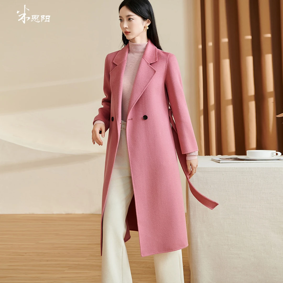 【米思阳】新款洋气温柔粉色毛呢外套双面呢100%羊毛上衣5P23DZ2516