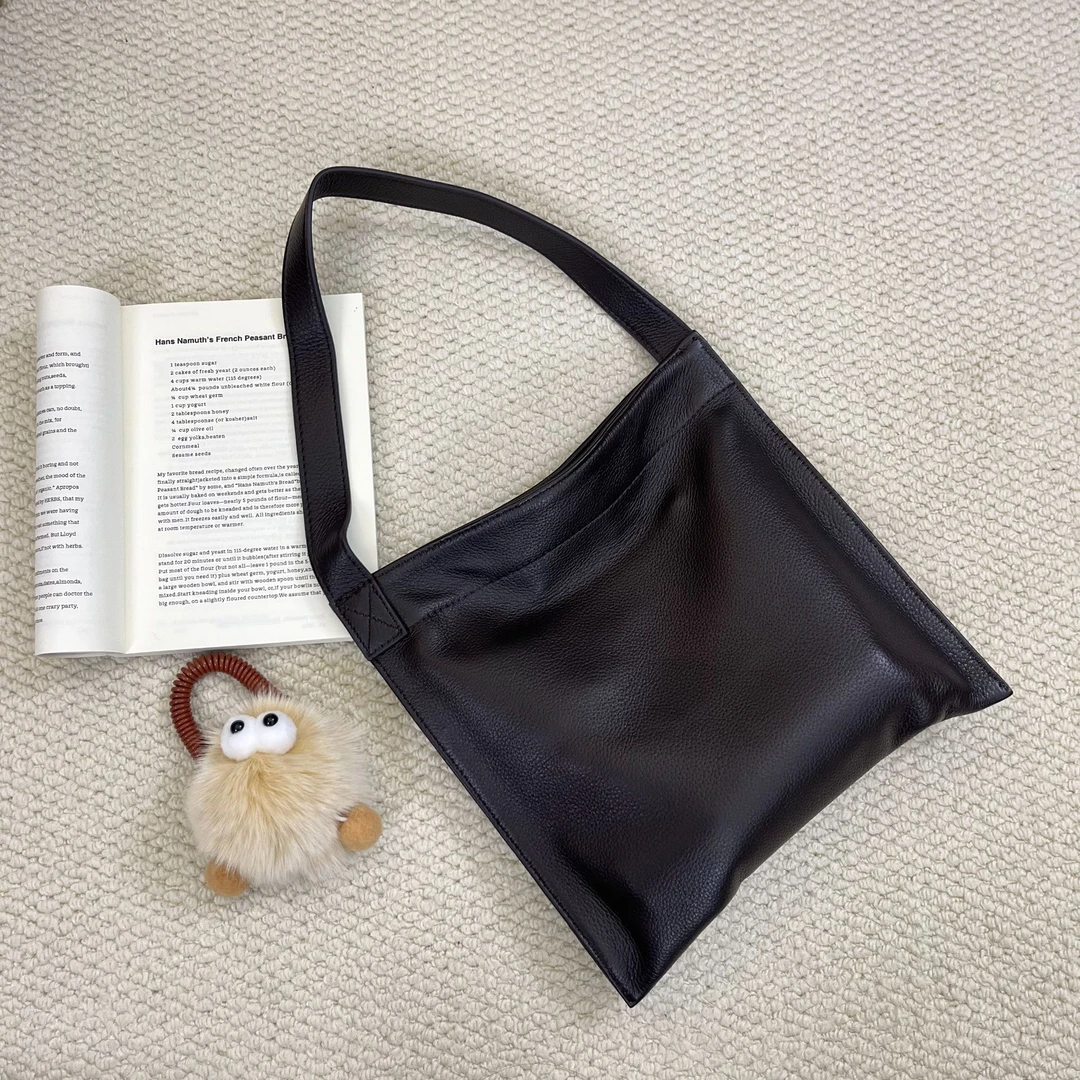 简约高级感头层牛皮纸片包单肩腋下托特包