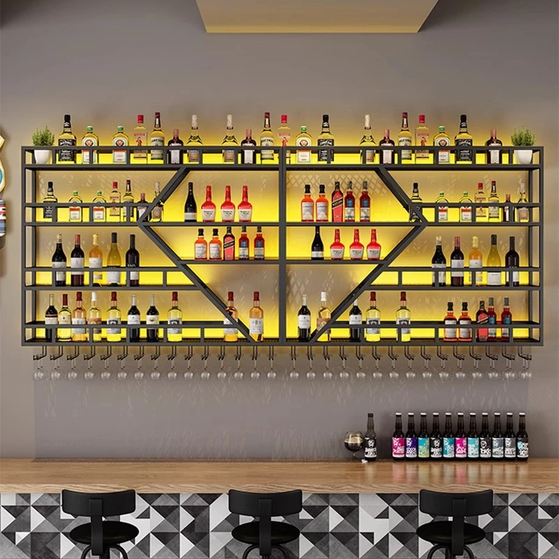 酒吧吧台壁挂酒架倒挂墙上发光置物架创意洋酒柜餐厅红葡萄白酒架