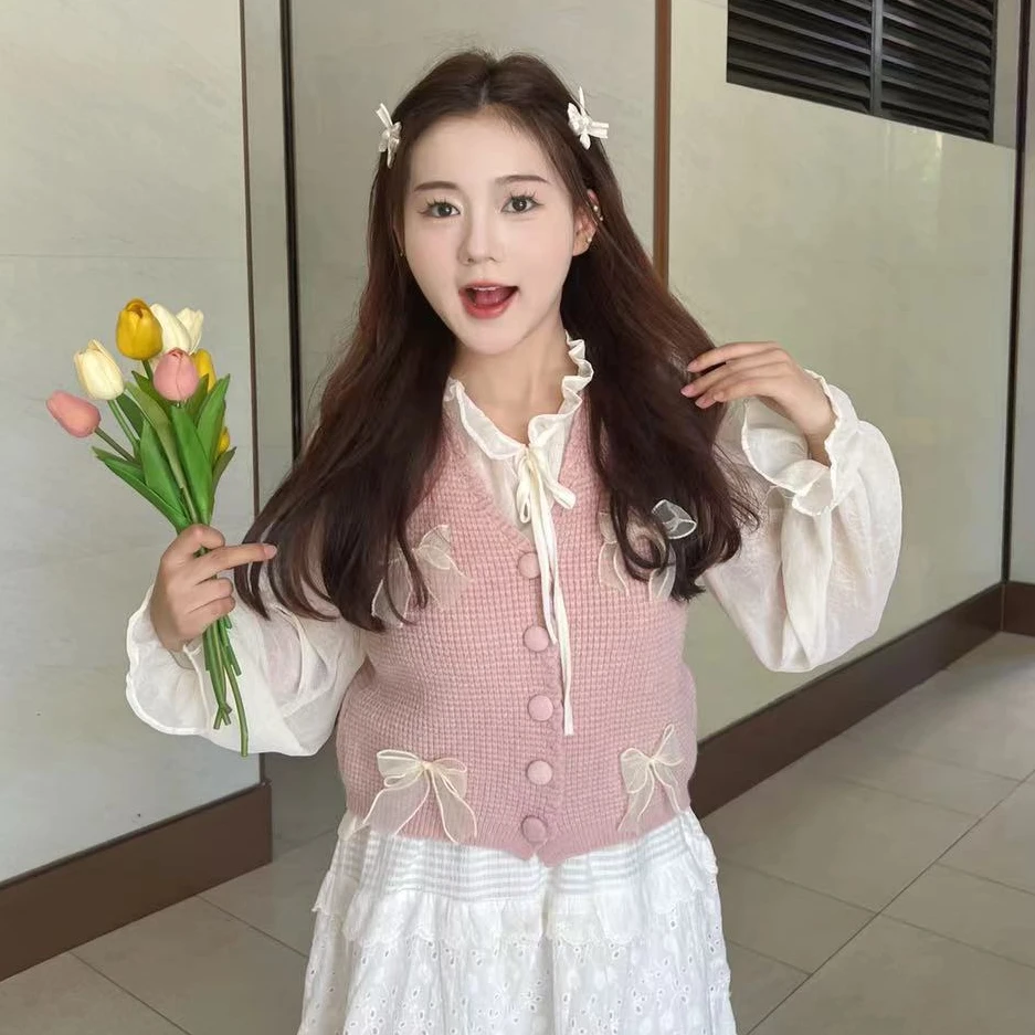 韩版（两件套）慵懒风秋冬气质套头时尚宽松百搭衬衫上衣+针织马甲