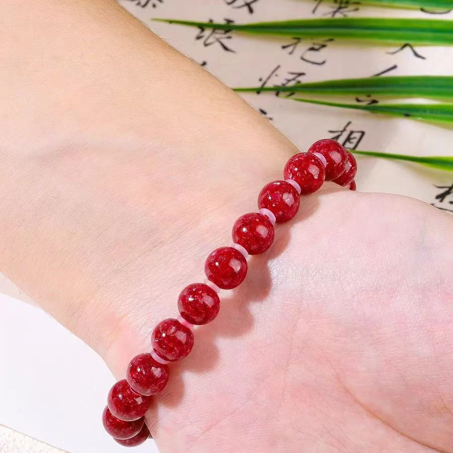 天然辰砂晶体全透6mm手串女款