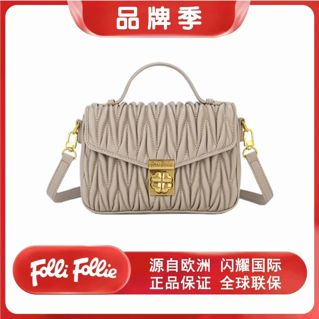 follifollie轻奢时尚褶皱手提包休闲包包简约百搭斜挎包