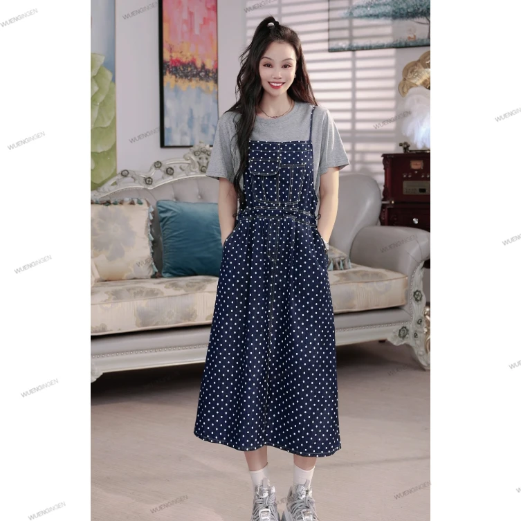 无印心匠含棉 收腰+波点 时尚&显瘦 吊带连衣裙 B10149