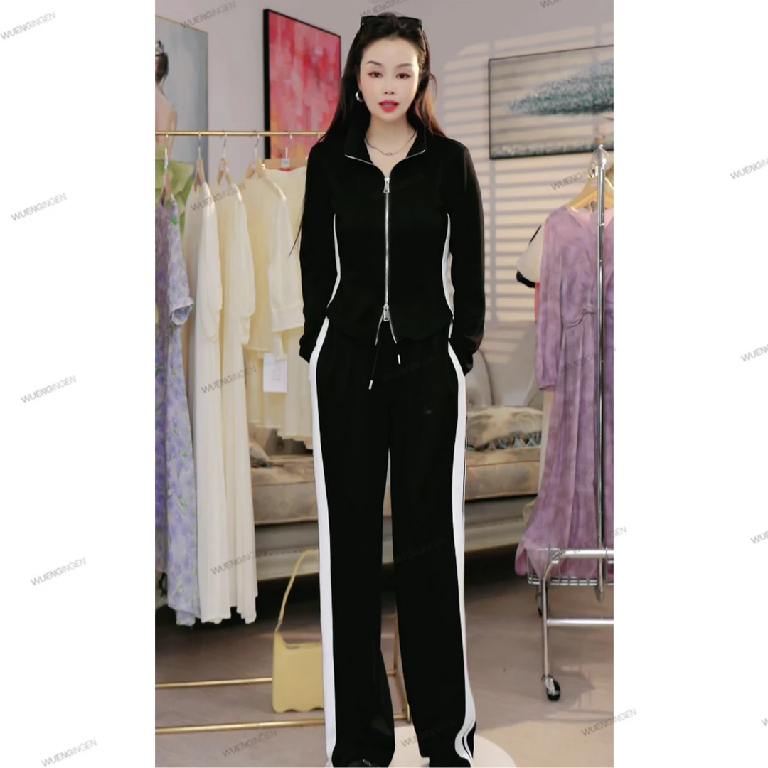 上衣+裤子  条纹&拉链  休闲套装 D13256