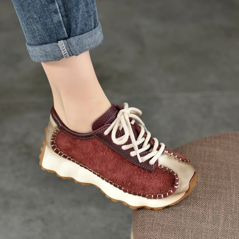 复古手工真皮女鞋小众设计感包头单鞋2024秋季新款牛皮低帮厚底鞋