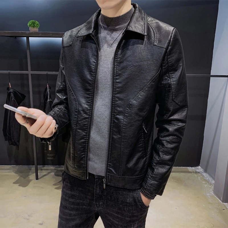 皮衣机车男秋冬款男士夹克休闲外套皮衣皮夹克大码外套时尚男上衣
