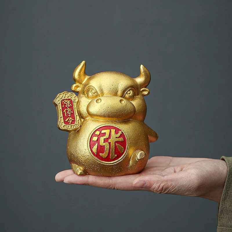 宇轩 青砂石茶宠金牛涨停令摆件创意国风新中式送礼办公家居摆件