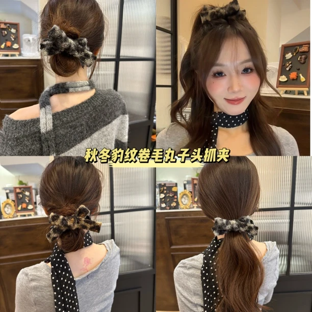 丸子头抓夹豹纹秋冬复古双面蝴蝶结女后脑勺高级感神器2024新发饰