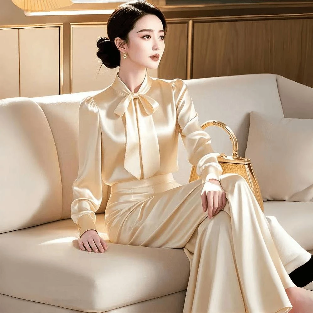 秋季新款时尚轻奢气质高级感女人味高贵优雅爆款衬衫阔腿裤两件套