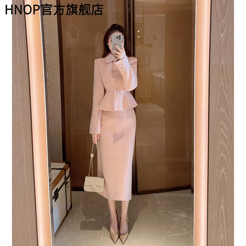 今年流行高级感两件套新款爆款富家千金小香风粉色毛呢外套套装女