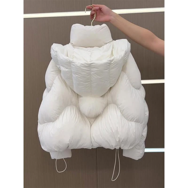 白色连帽短款羽绒棉服女秋冬2025新款公主风年轻气质时尚洋气外套
