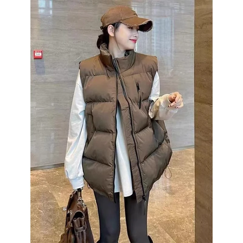 立领羽 绒棉服马甲女短款2024冬外穿宽松加厚面包服坎肩背心外套