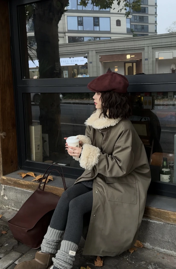 现现【薇薇绮】工装风羽绒服拼接环保毛外套白鸭绒保暖2024冬 W953