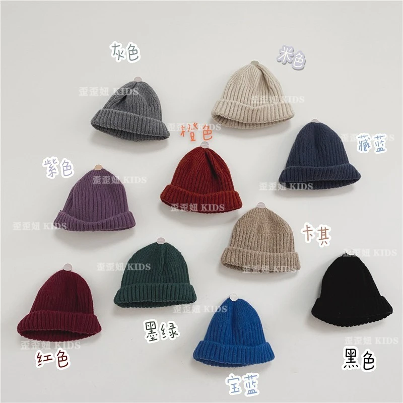 凹造型~儿童复古色系线帽韩系男女童宝宝套头帽子