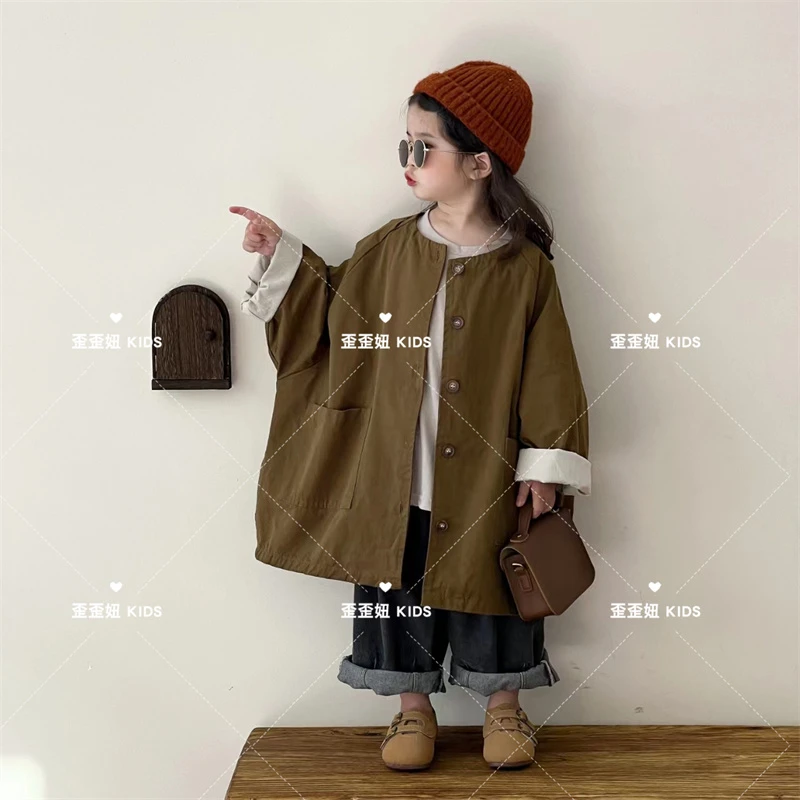 歪歪妞童装 346儿童复古森系高级慵懒风廓形风衣日系中长款外套