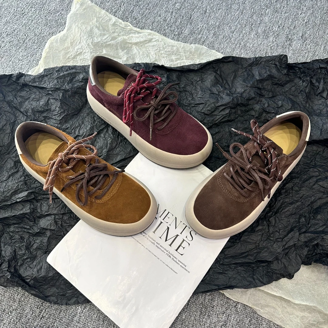 真皮厚底滑板鞋女新款圆头经典百搭增高运动休闲板鞋2FN39-57577