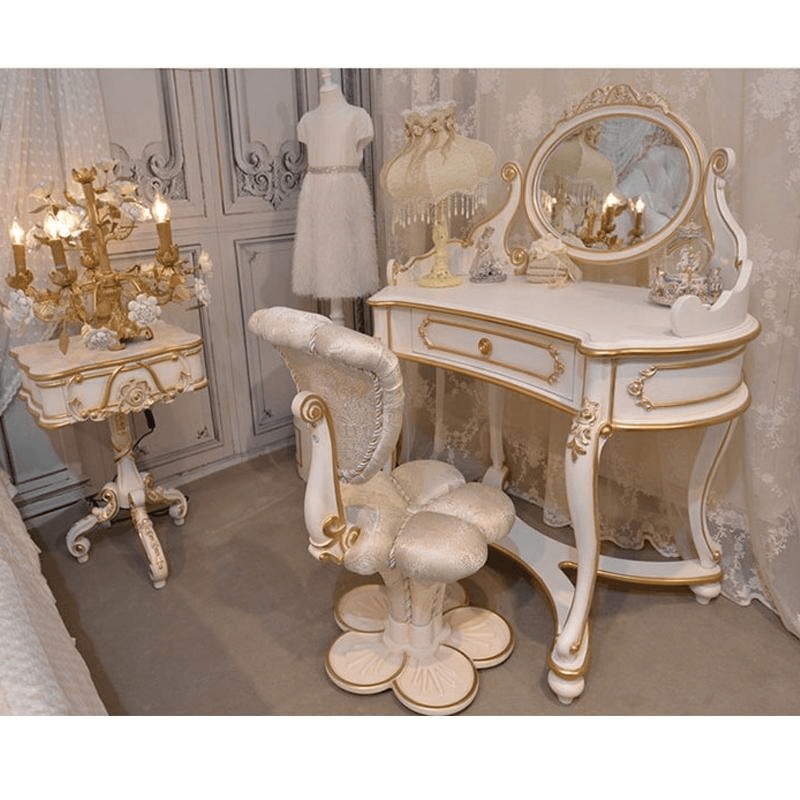 欧式儿童梳妆台女孩化妆桌法式实木雕刻梳妆桌网红奢华小梳妆柜台