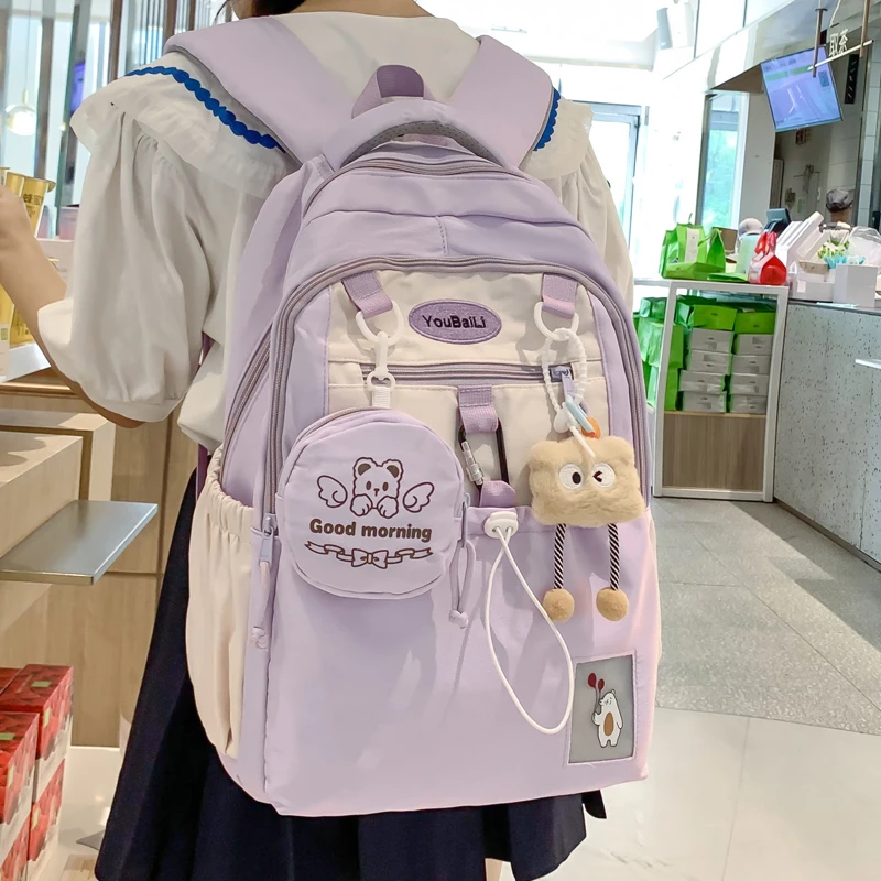 高颜值书包女初中生清新百搭少女感高中生双肩包简约中学生休闲包