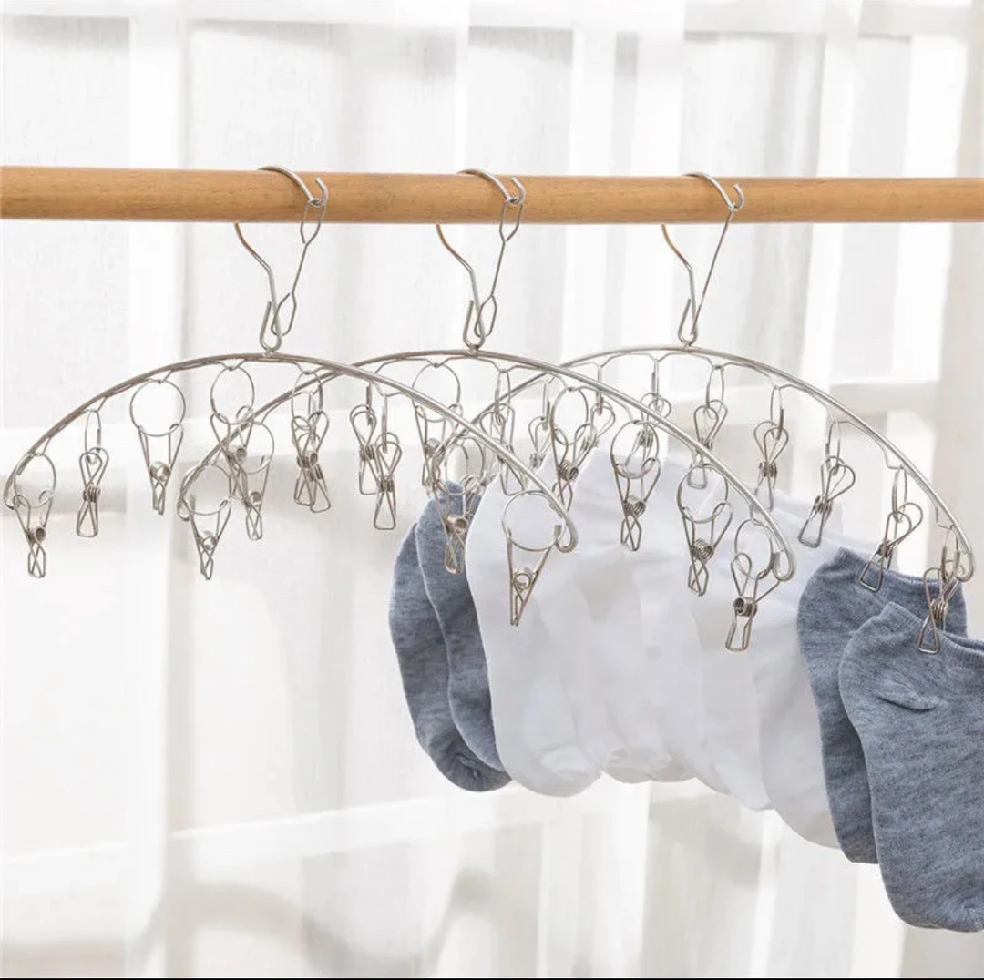 衣架不锈钢晾衣架多夹子晾衣袜架家用挂衣架晒袜子神器多功能防风