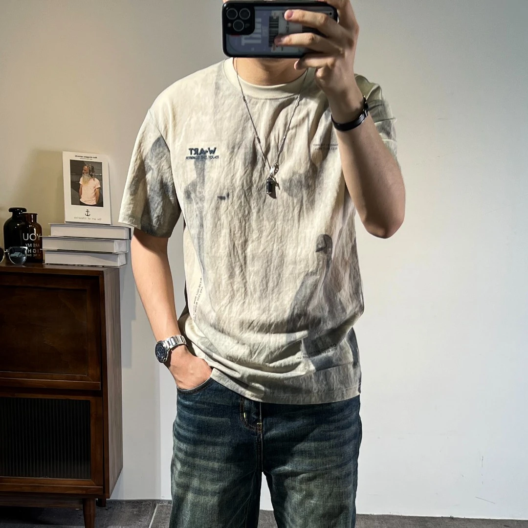 男士短袖t恤夏季新款印花刺绣薄款潮流韩版休闲百搭圆领半袖体恤