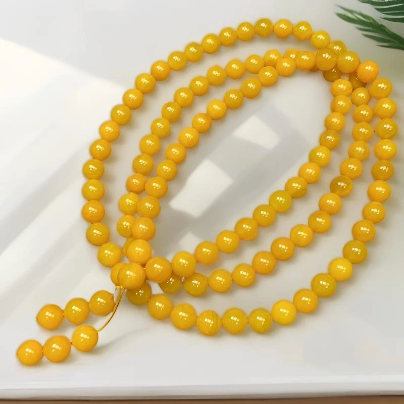珠链卡14鸡油黄108佛珠链玛瑙项链天然珠宝玉石男女款