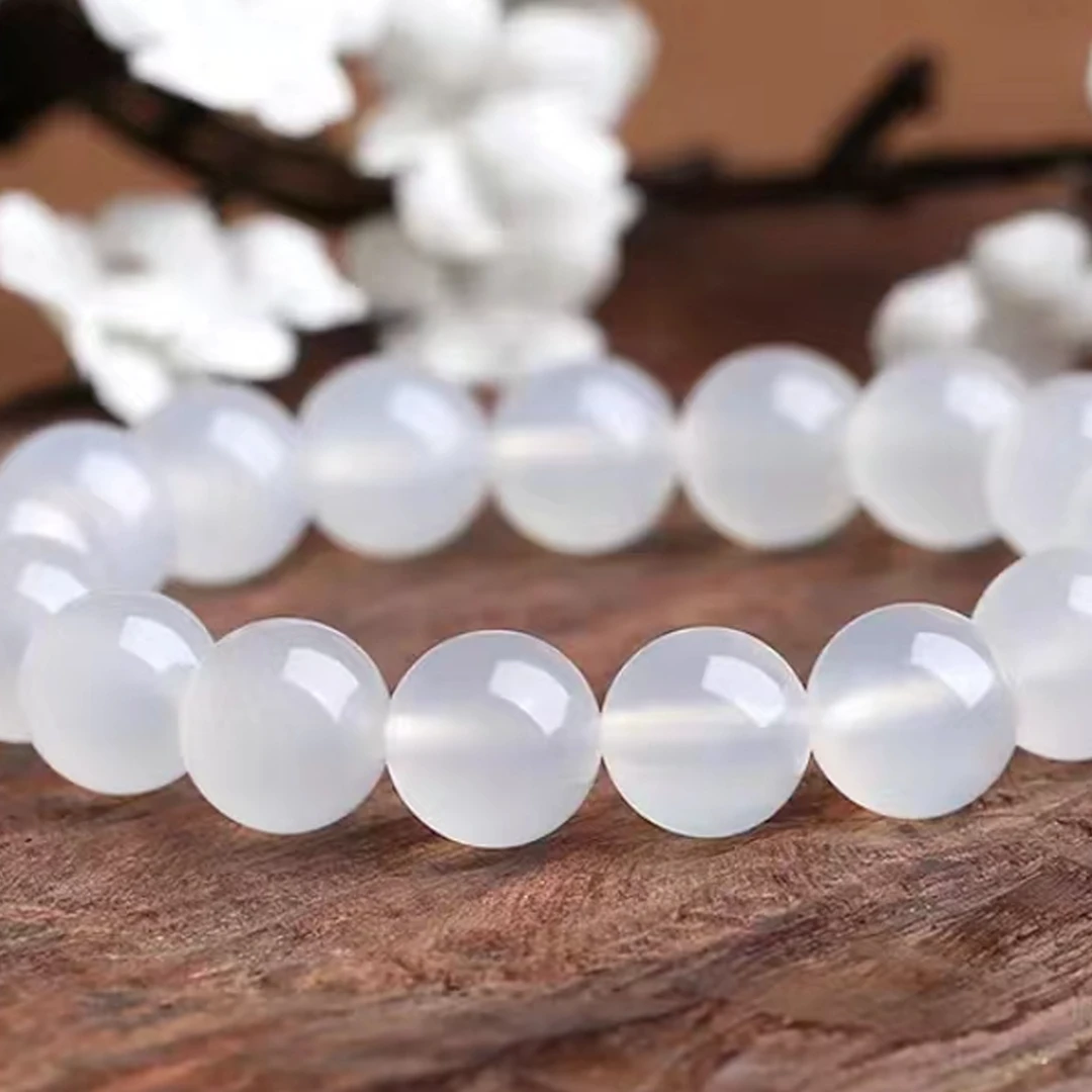 A049卡10mm18颗天然白玛瑙手串白月光荔枝冻珠宝玉石精美手链女款