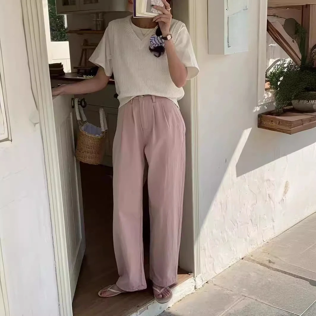 KZ4249 韩系气质高腰直筒洗水棉长裤女 97