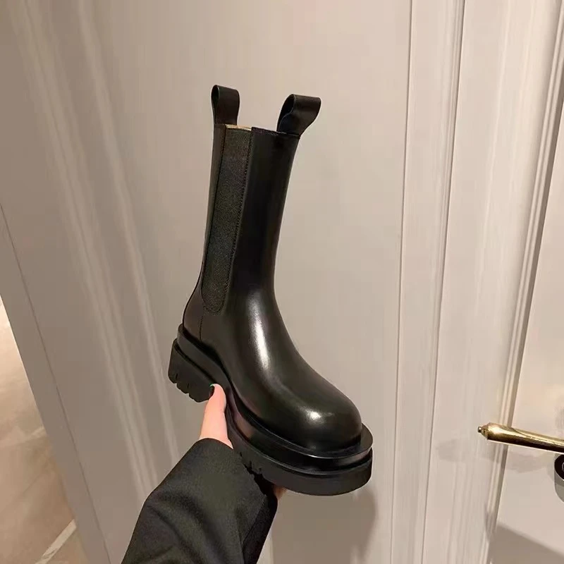 马丁靴女小个子英伦风中筒烟筒靴厚底切尔西短靴子