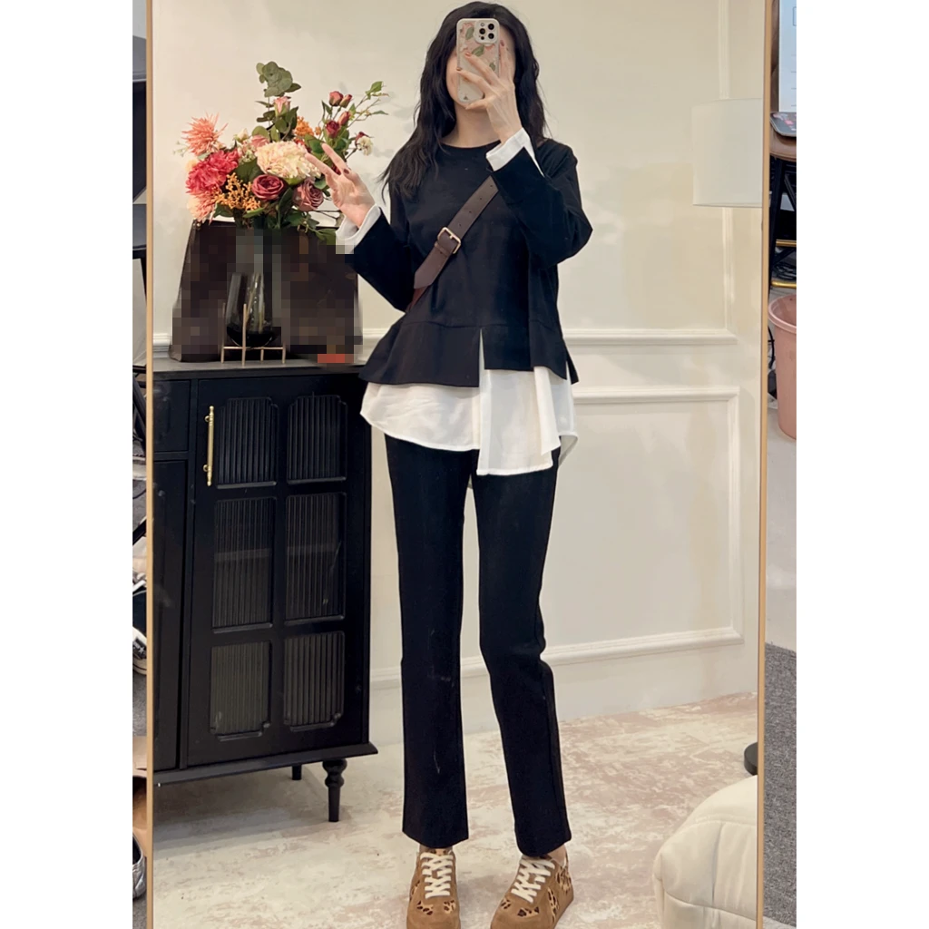 拼接假两件上衣女时尚洋气小众设计感卫衣