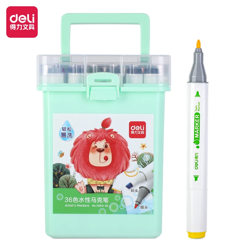 得力70812-36易洗水性三角杆马克笔(混)(36色/桶)