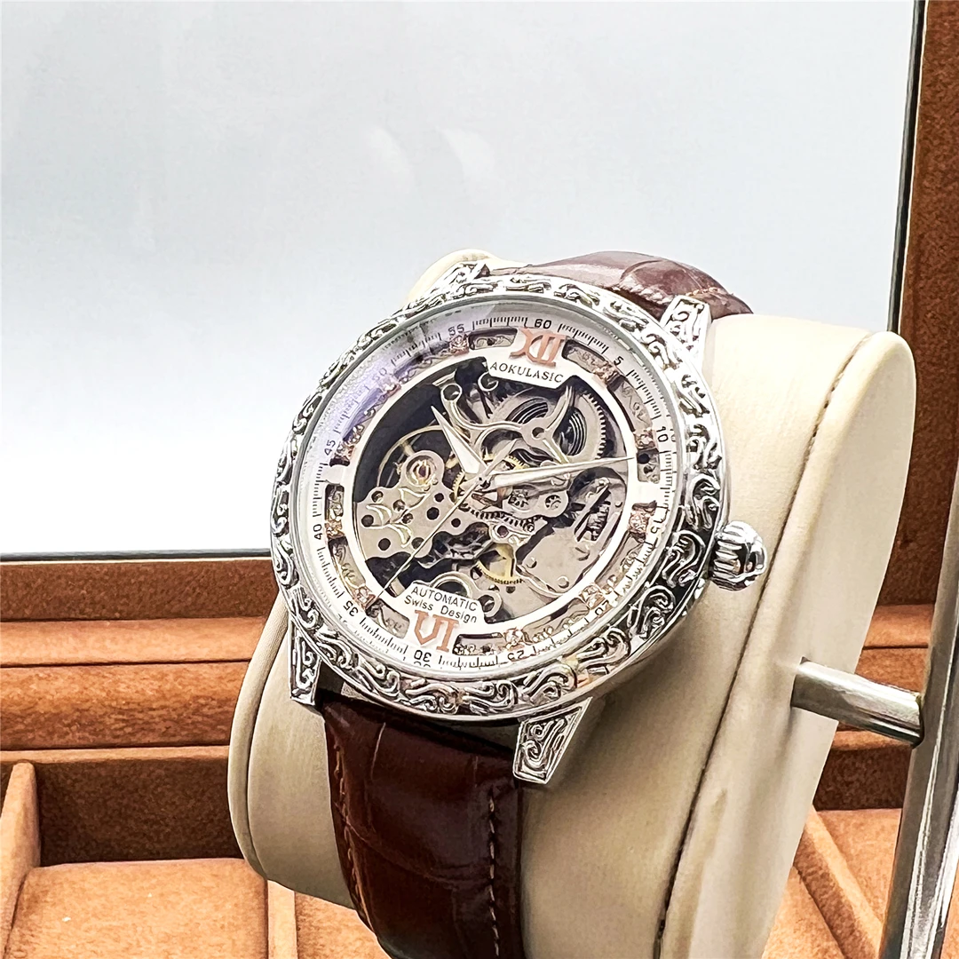 全新男士轻奢高档机械腕表经典雕花潮流时尚防水全自动机械腕表