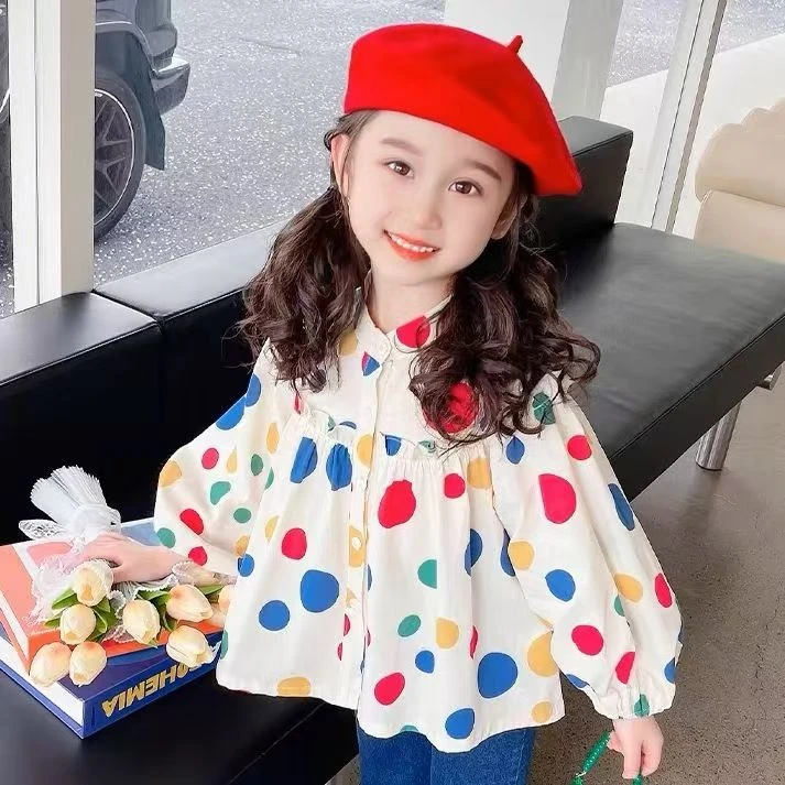 新款洋气女童衬衫春秋装2024秋季女宝宝小童长袖上衣女孩碎花衬衣