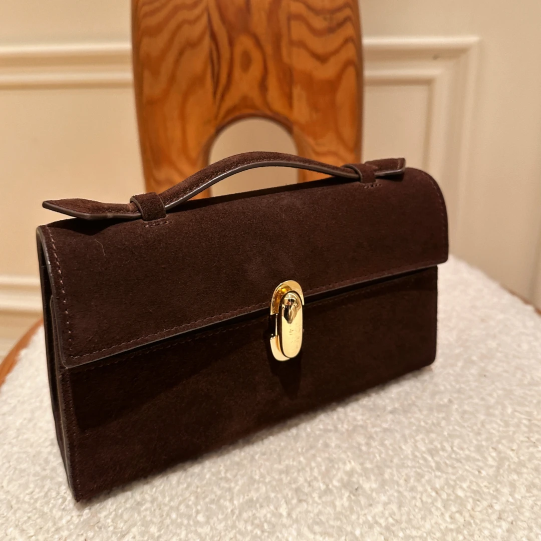 梓静Ahjing 小众高品质定制皮绒包包真皮旋转锁扣手提包小方包