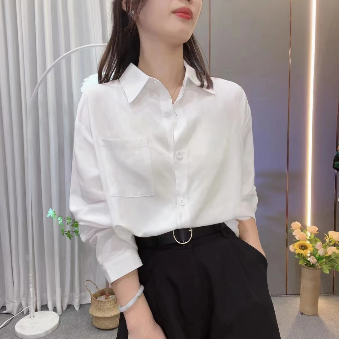2025日常春款百搭韩版法式轻奢女长袖白衬衣简约白衬衫女款