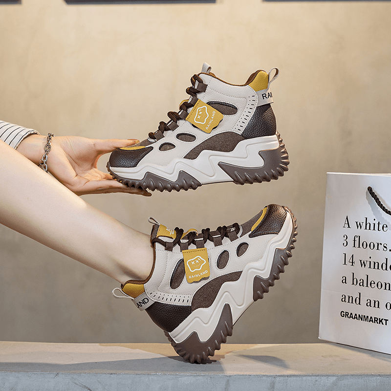 雨土老爹鞋女2024春秋新款休闲厚底高帮增高小白鞋时尚女鞋运动鞋